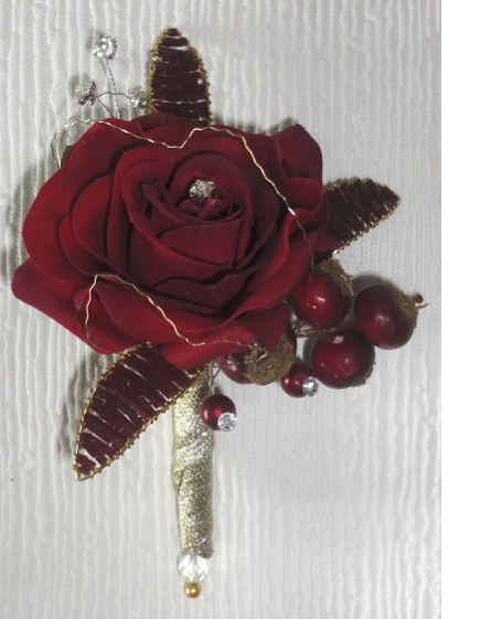 Deep Red Fresh Touch Rose & Crystal Buttonhole